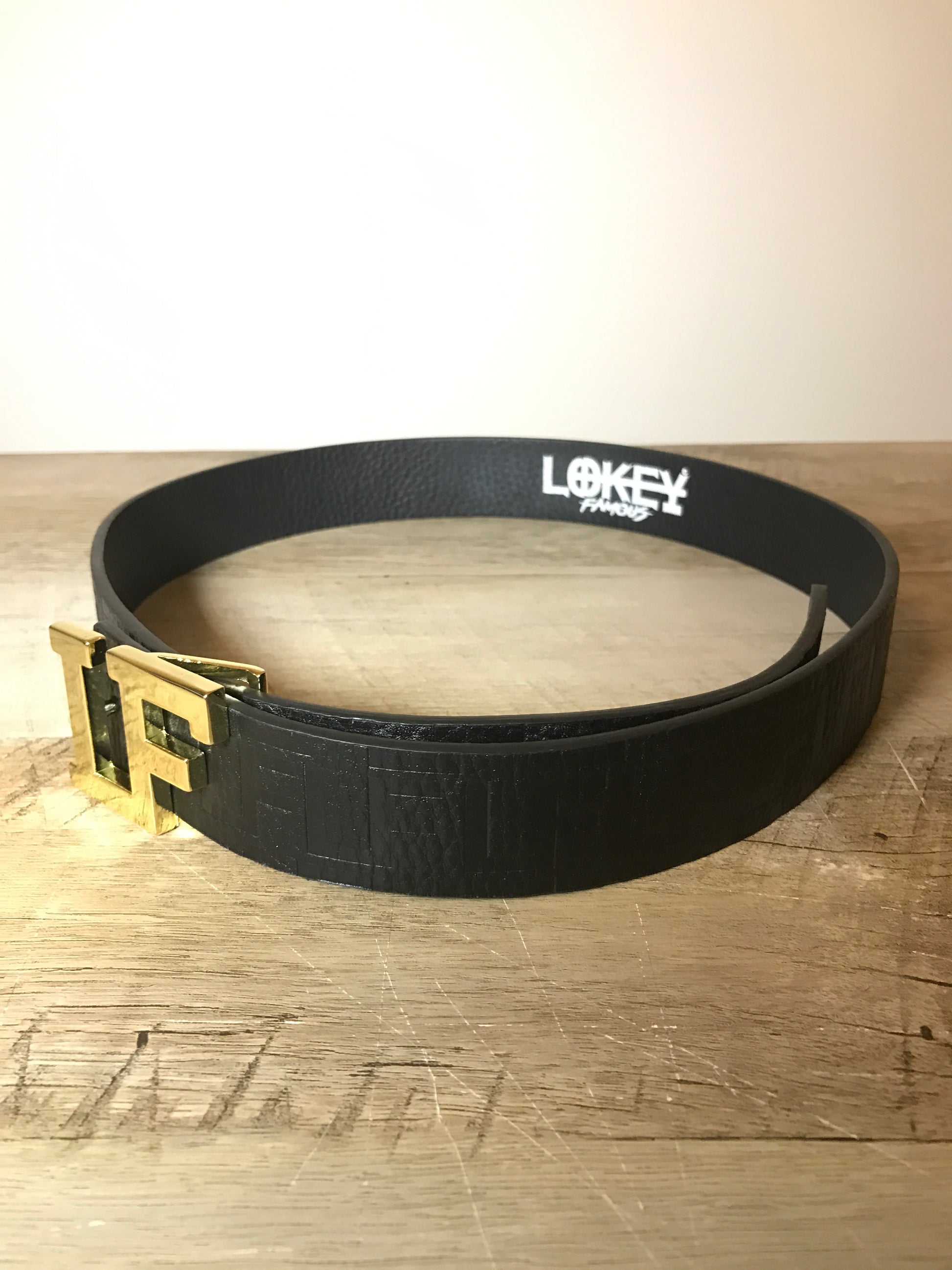 Lokey Famous Designer Belt (black w/gold buckle)