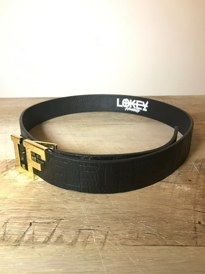 Lokey Famous Designer Belt (black w/gold buckle)