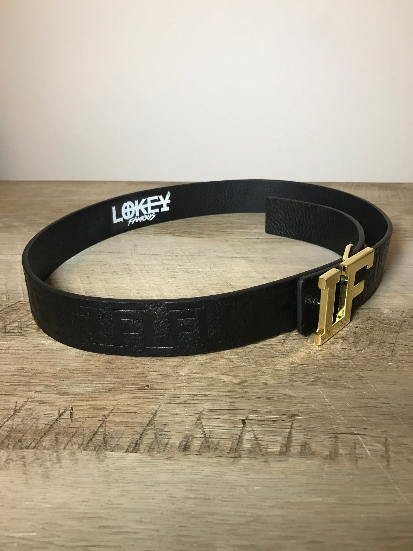 Lokey Famous Designer Belt (black w/gold buckle)