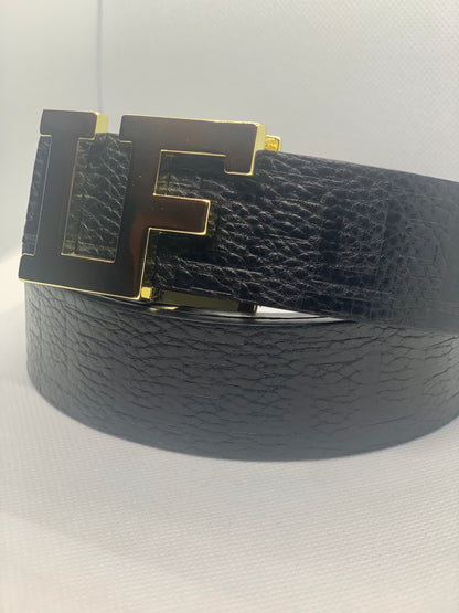 Lokey Famous Designer Belt (black w/gold buckle)