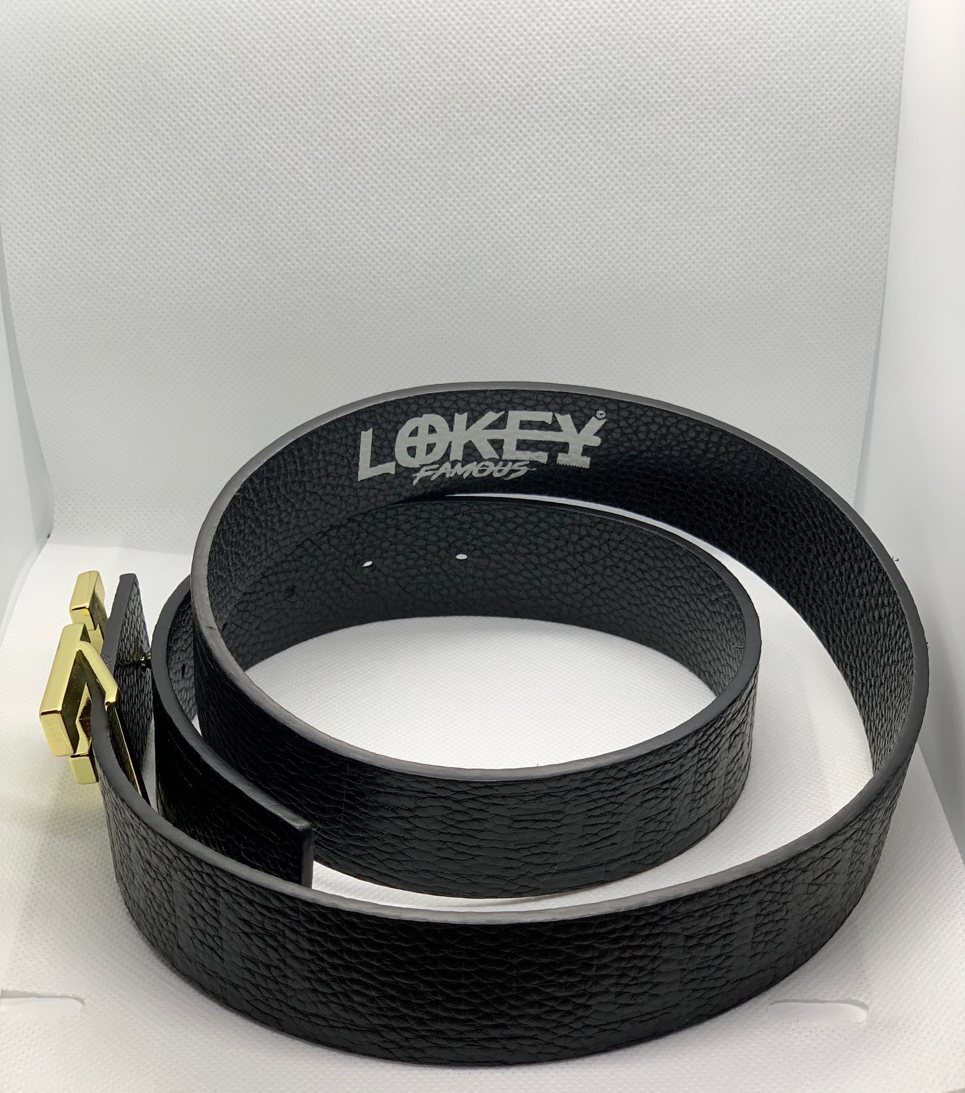 Lokey Famous Designer Belt (black w/gold buckle)