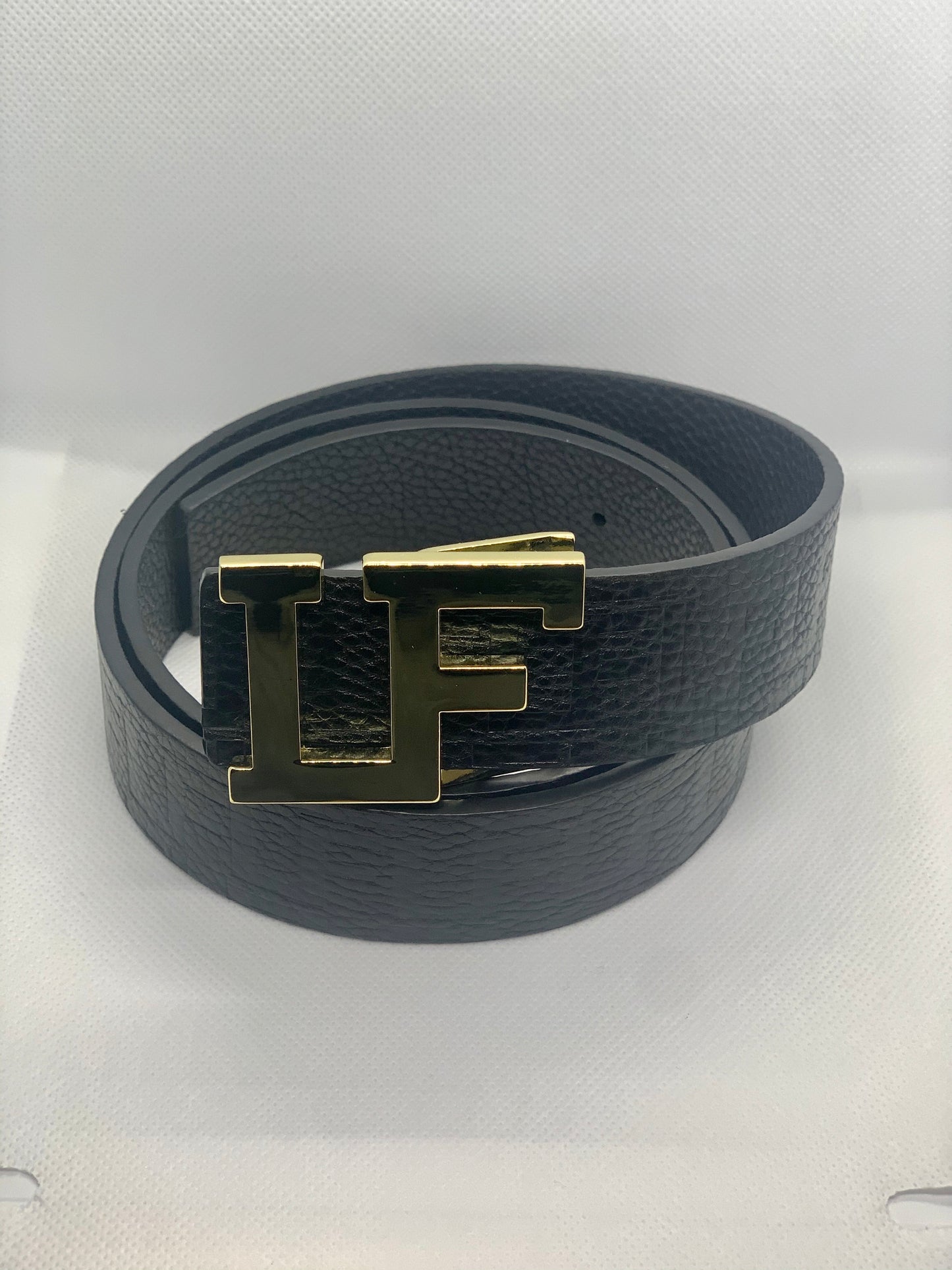 Lokey Famous Designer Belt (black w/gold buckle)