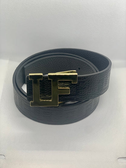 Lokey Famous Designer Belt (black w/gold buckle)